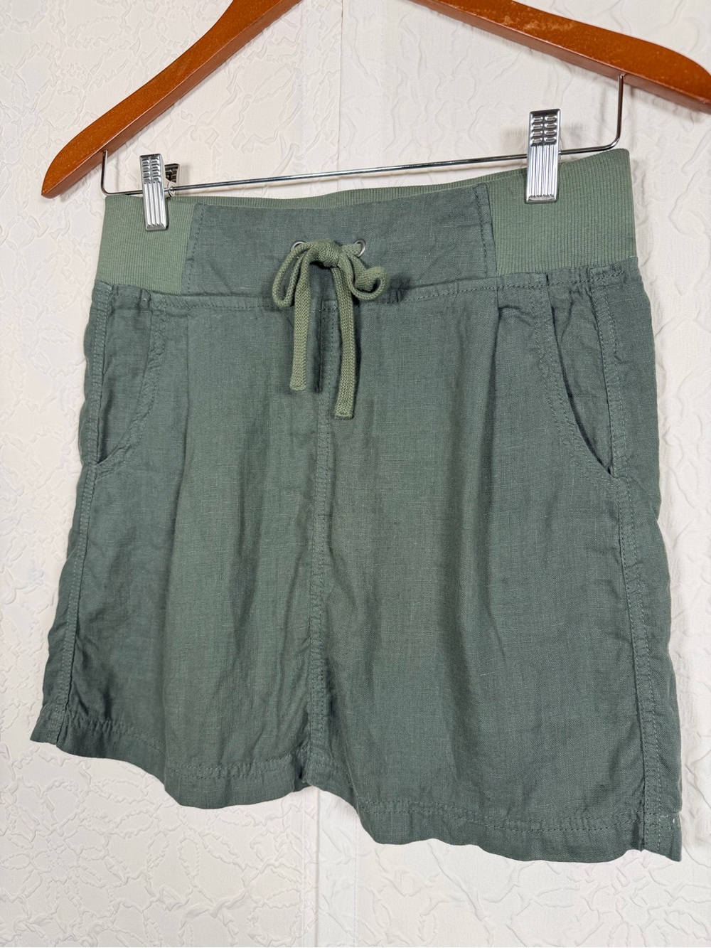 Athleta Seline Linen Mini Skirt Olive Green Drawstring Pockets Size 2 - Picture 4 of 10